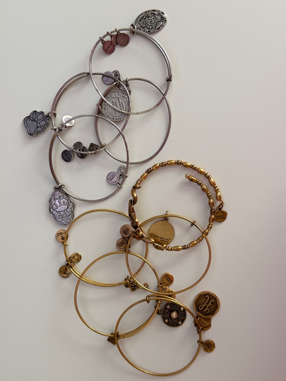 Alex & Ani Gold & Silver Charm Bangle Bracelets Lot